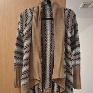 Elegant Tan and Blue Women's Cardigan